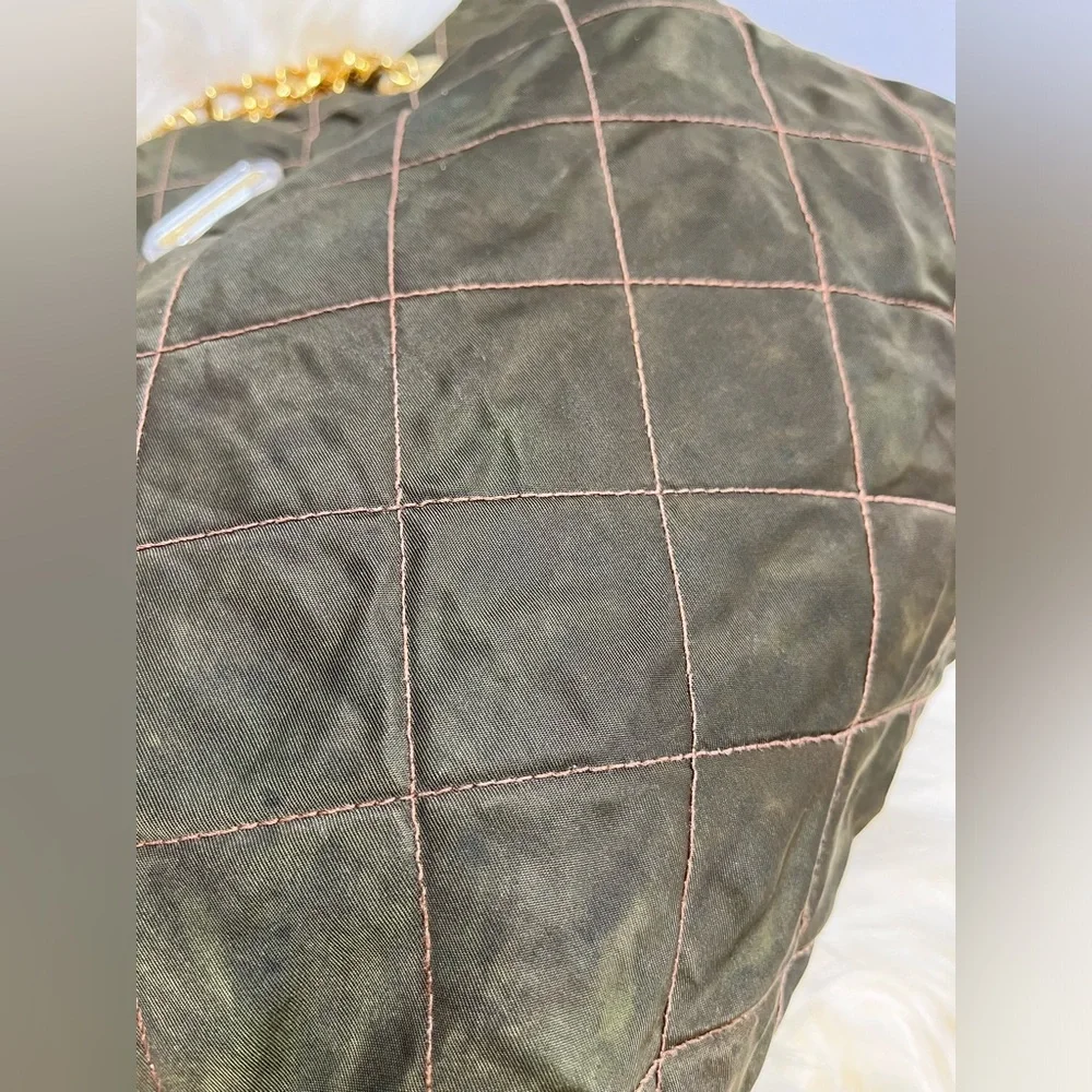 Escada Vintage Lux Quilted Nylon Tote/Shoulder Bag Olive Green and Brown - Picture 14 of 17